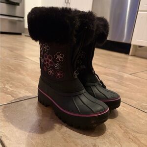 George Black and Pink Floral Kids Snow Boots